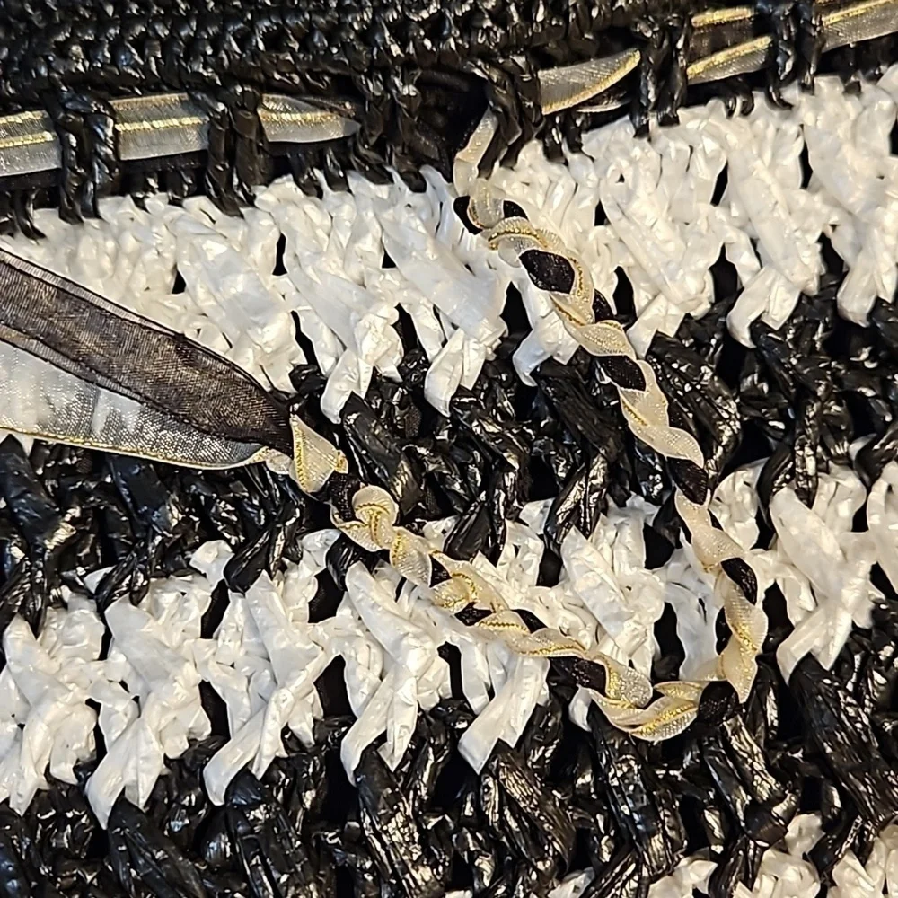 HANDMADE Monochrome Raffia Crochet Cinch Hobo Crossbody Festival Bag